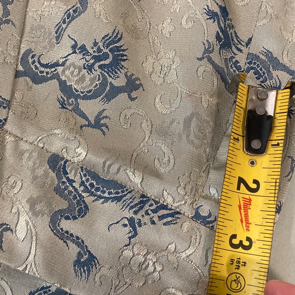 Women’s Dragon & Rose Light Green & Blue Patterned Pants High Waist Wide Leg - Picture 12 of 12